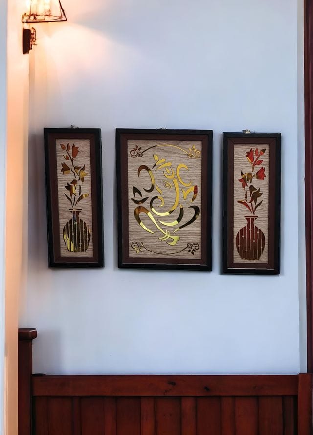 FABPAK Desinger Lord Ganesha Wall Decor Frame Set of 3