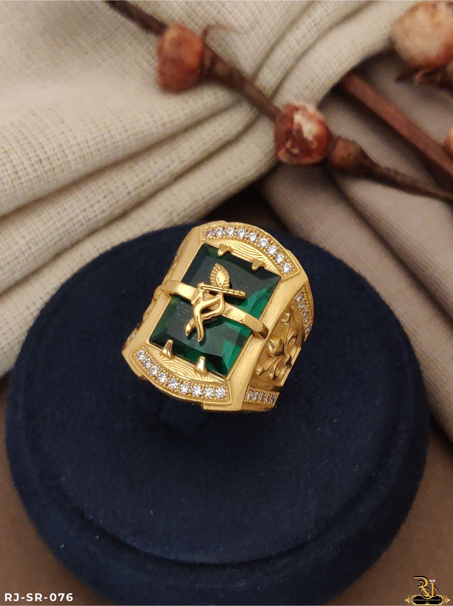 Exclusive Krisha Logo Men’s Fashion Green Stone Ring SR-076-18