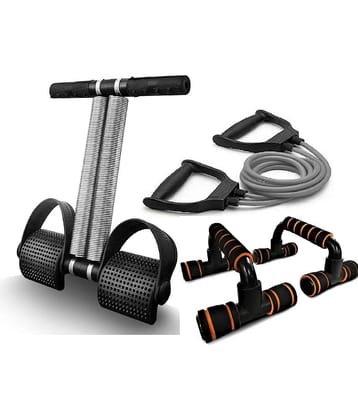 Shopeleven Gym Home Workouts Equipment Combo Set for Men Women Full Body Exercise Kit - Tummy Trimmer, Toning Tube Band, and Push Up Stand
