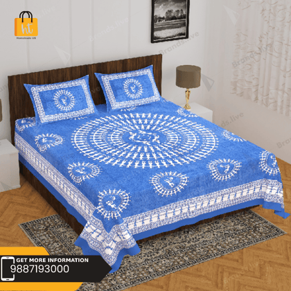 3001-Hometrade India-Standard King Size (90*108 Inches)-Pure Cotton Jaipuri Double Bedsheet With Matching Pillow Cover
