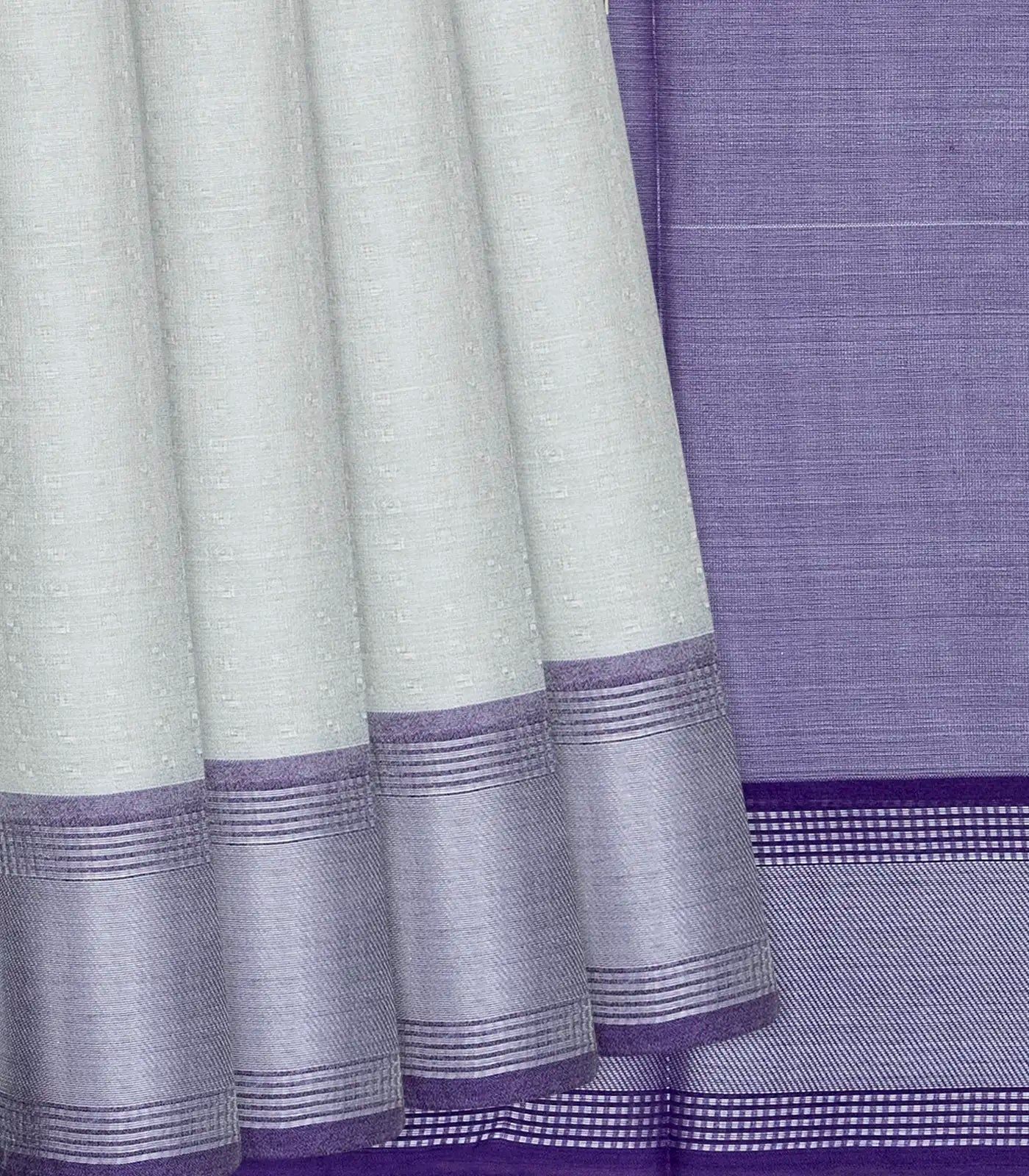 Grey Blended Tussar Tissue Saree With Purple Border-Grey-Grey