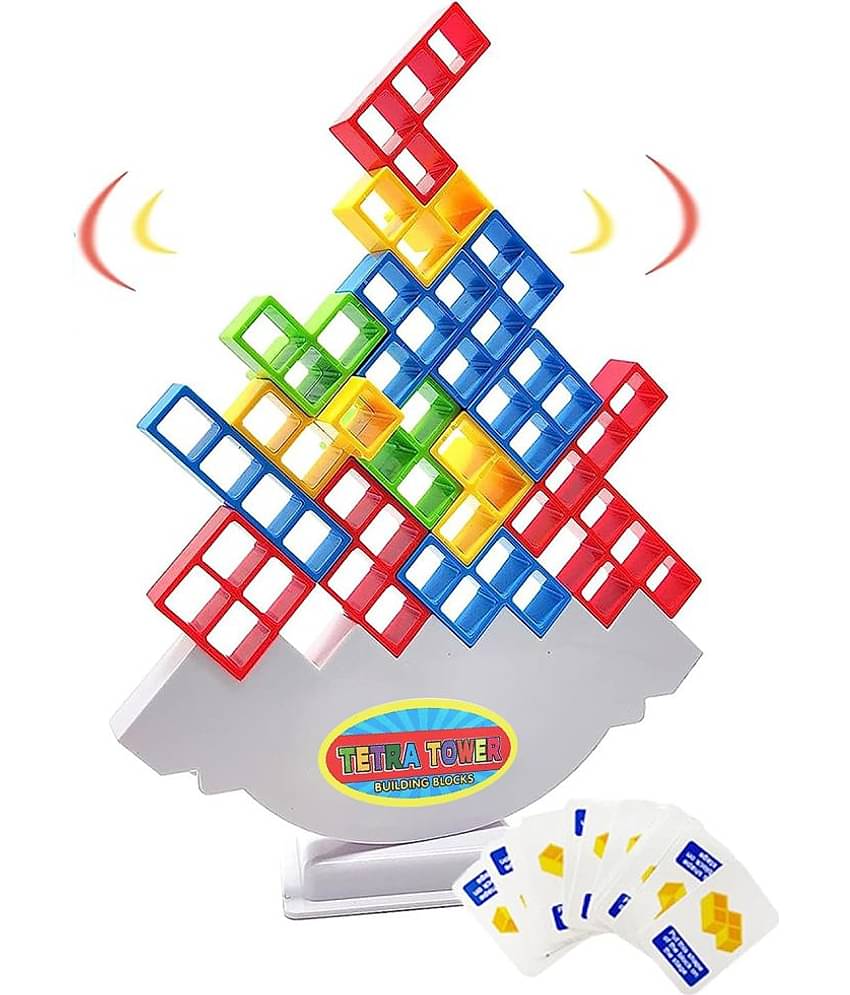 RAINBOW RIDERS TETTRAA TOWER Game 32Pcs Colourfull blocks Stack tower,Swinging Tower,High Balancing Swinging 3-4 players|Attractive Toy For Family,Child Indoor Game & journey, Parties For Kids.