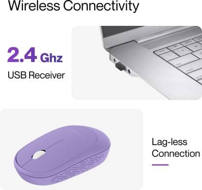 Ambrane Sliq Wireless Optical Mouse  (2.4GHz Wireless, Orchid Purple)