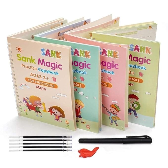Piller Sank Magic Practice Copybook Set for Preschools, Ages 3+, with Pens, Math and Writing Workbooks