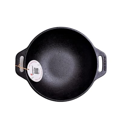 Aarogyam Cast Iron Round Kadai (Rough), Pre-Seasoned 10 inch Diameter (25cm), Naturally Non-stick, Toxin-Free, Gas & Induction Compatible, Weight- 2.8 kg (Colour - Black) by Aarogyam - The Cast Iron Shop