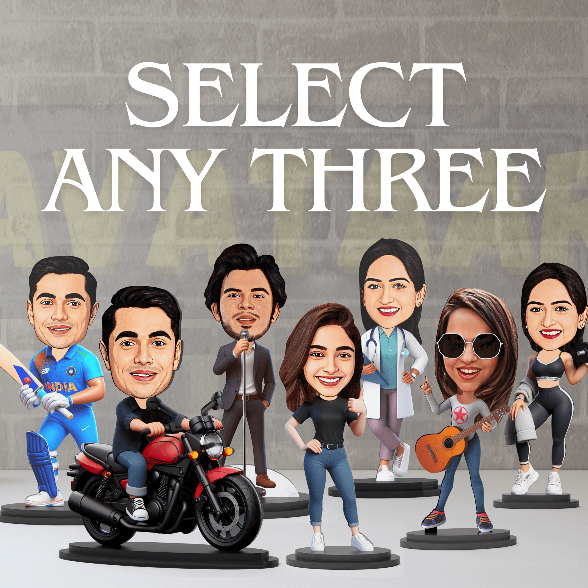 Combo of Three- Single Avatar Stands (Choose any three single designs)