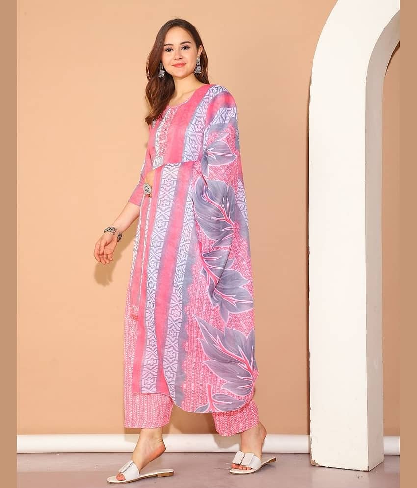 Rajnandini Women Cotton Blend Printed Straight Kurti With Patiala Salwar ( Peach )