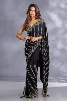 Fantastic Black Color Georgette Silk Saree