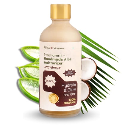 RUVA Signature Handmade Ayurvedic Moisturizer with Fresh Aloe Vera & Cold-Pressed Coconut Oil | Small Batch Crafted, Superior Moisture, Lightweight & Non Greasy | For All Skin Type - Men & Women