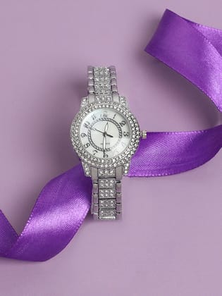 Embellished Round Watch - Silver-Watches