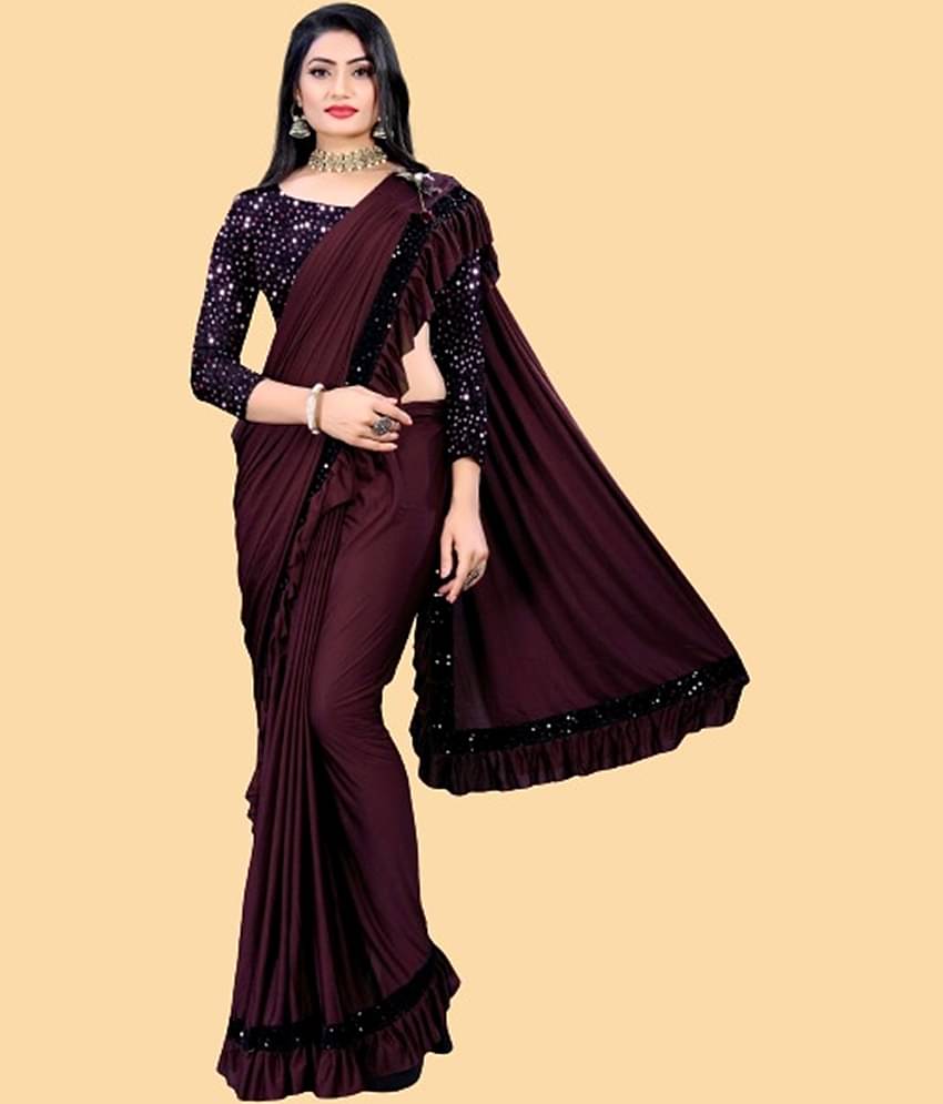 JULEE Lycra Embellished Saree With Unstitched Blouse Piece ( Maroon )
