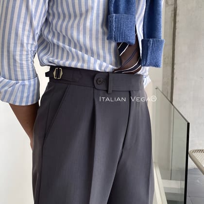 Grey Italian Elegant Formal Gurkha Pants by ITALIAN VEGA®-28