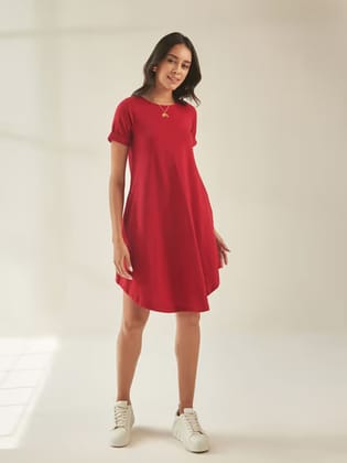 Femella Deep Red Jersey T-shirt Dress