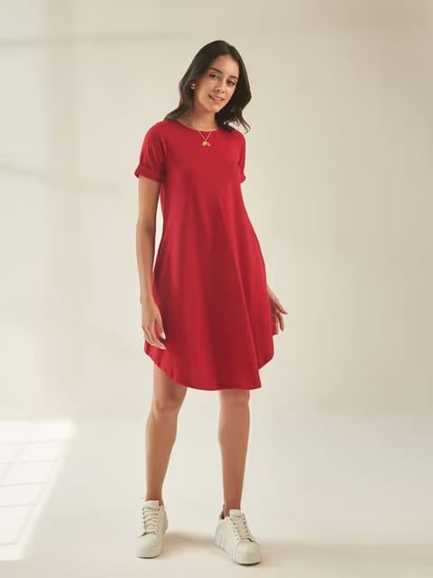 Femella Deep Red Jersey T-shirt Dress