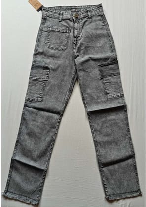 Womens Cotton Blended Solid Cargo Straight Fit Size 34 (Grey)