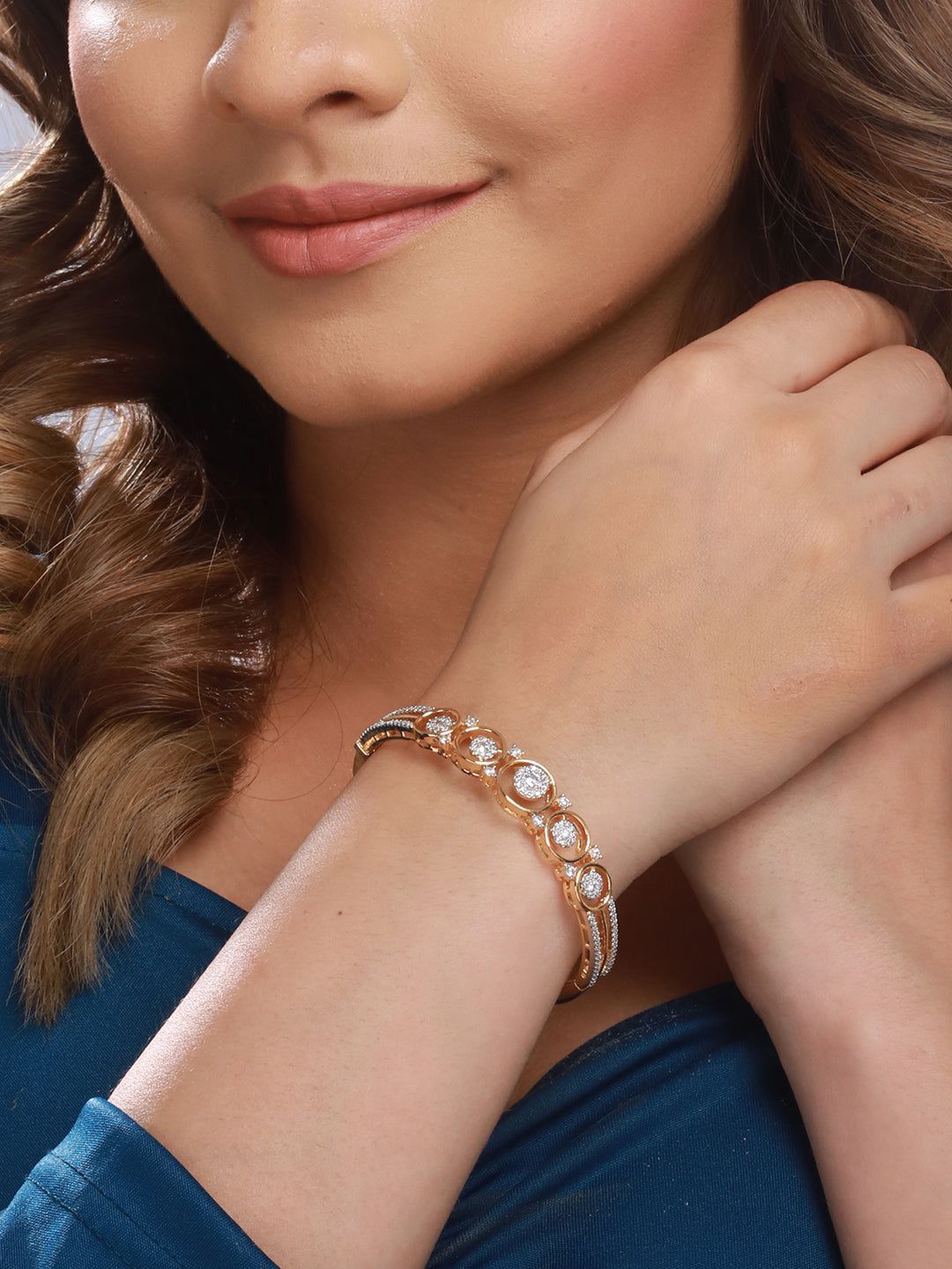 Gold Plated White Zircon Studded Minimal bangle Bracelet
