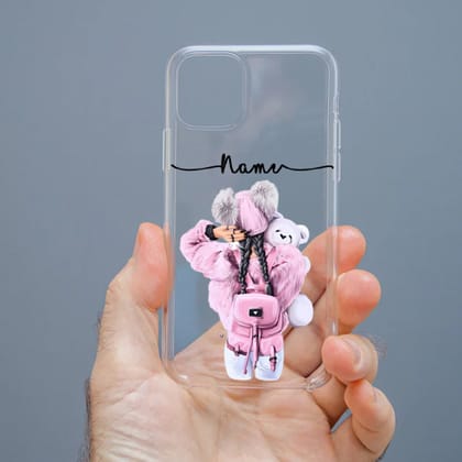 Personalized Cute Girl Transparent Silicon Case Customised with Name for Oppo, Vivo, Redmi, Realme, Poco, Mi, OnePlus, Samsung, iPhone, and More - design 30