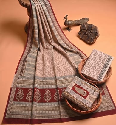 Handcrafted Bagh Print Cotton 3 Piece Suit Set 