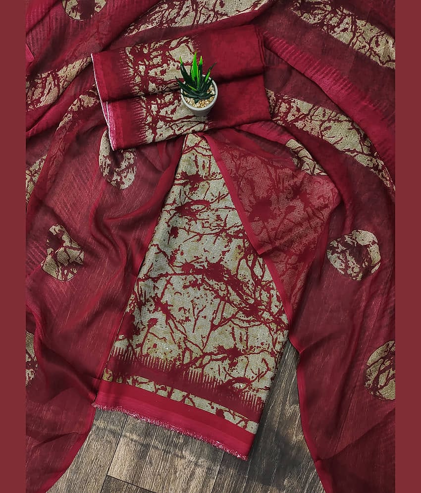 Kashvi Unstitched Crepe Dyed Dress Material - Maroon ( Pack of 1 )