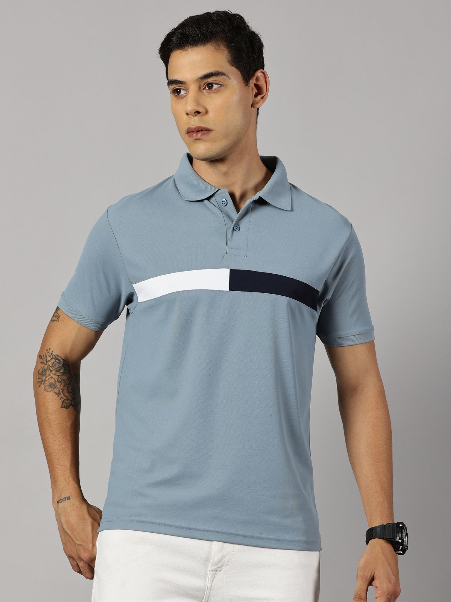 Dry-fit Grey Striped Polo