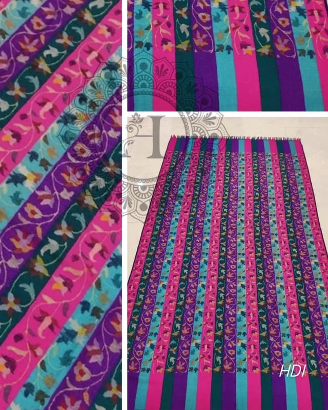 Multicolour Kani Pashmina Shawl – Handwoven in Kashmir | Exclusive Artisan Wool Wrap in Blue, Pink, Purple & Green | Heritage Design Inc