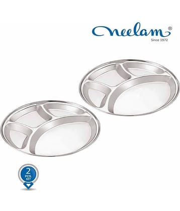 Neelam 2 Pcs Stainless Steel Silver Partition Plate