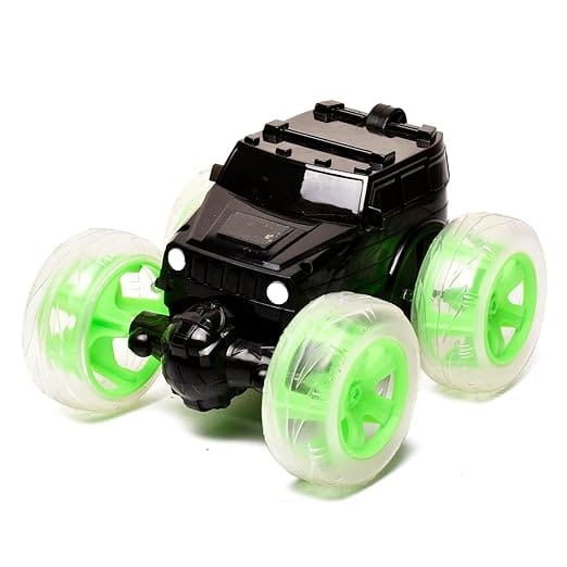 Braintastic 4x4 Off-Road Acrobat Hummer Rechargeable Remote Control RC Acrobatic 360 Degree Stunt Twisting Car with 5D Colorful Lights & Music Toys for Kids 5+Years (Black Green)