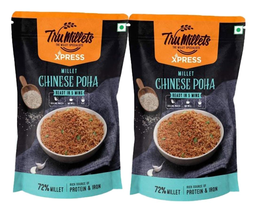 Trumillets Instant Kodo Millet Chinese Poha Powder Mix with Rice | Traditional Masalas Mix | Ready to Cook | Tasty Ready to Eat Chinese Poha | No Artificial Colors (Each 180 Gm Pack of 2)