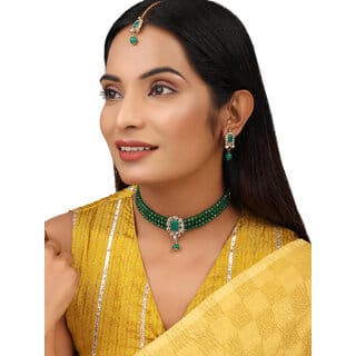 Green Oynx Crystal Kundan Designer Choker Bridal Jewellery Set