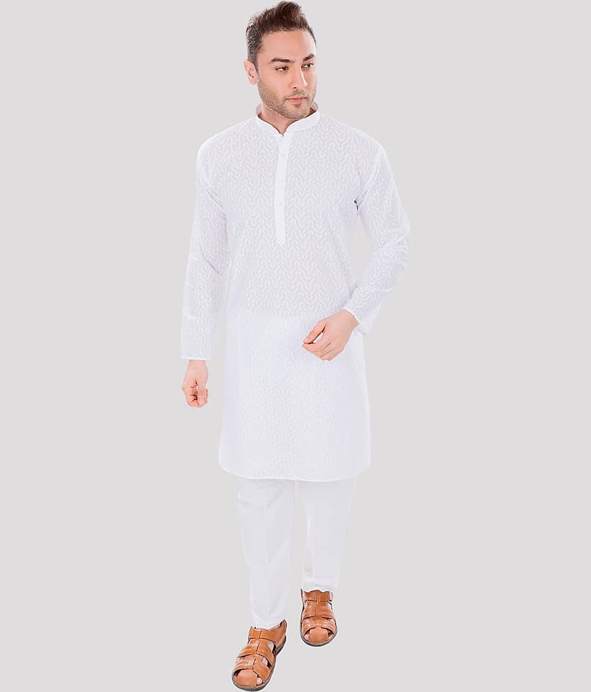 Maharaja - White Cotton Regular Fit Men's Kurta Pyjama Set ( Pack of 1 )