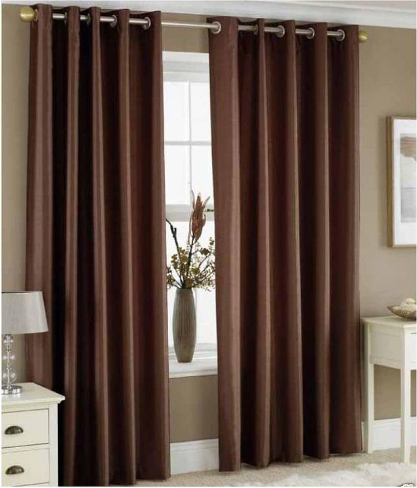 Phyto Home Solid Semi-Transparent Eyelet Long Door Curtain 9 ft Pack of 2 -Brown