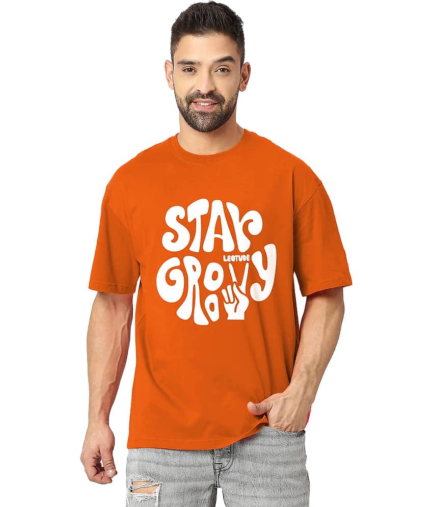 Leotude Pack of 1 Cotton Blend Oversized Fit Men's T-Shirt ( Orange )