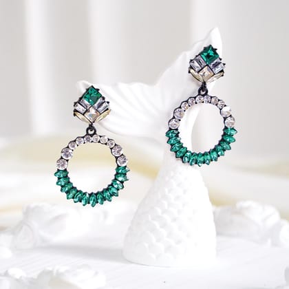 Glam Crystal Earrings-Dark Green