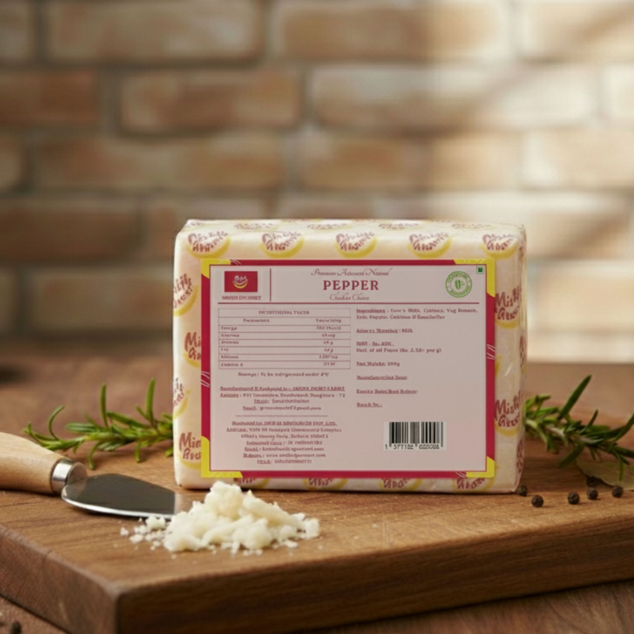 Mishti Gourmet Premium Artisanal Pepper Natural Cheddar Cheese 200g-0%preservatives