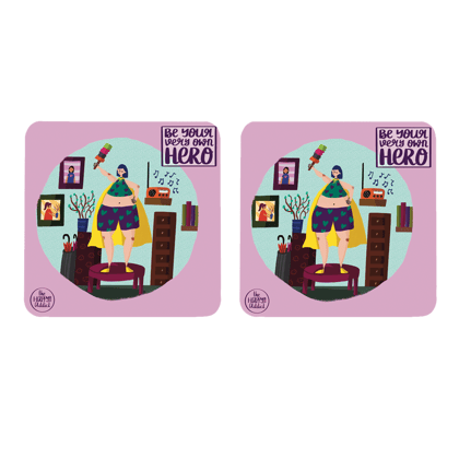 Multicolor The 'Be Your Own Hero' Set Of 2 Square Wooden Coaster