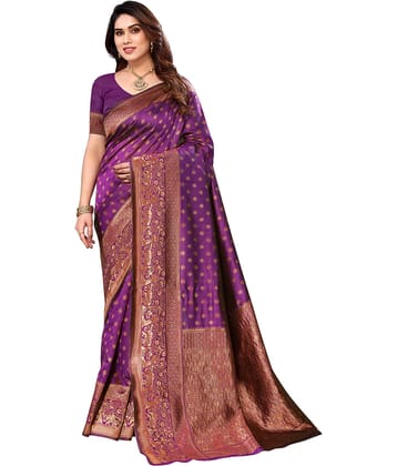 Sidhidata Banarasi Silk Self Design Saree With Blouse Piece - Magenta ( Pack of 1 )