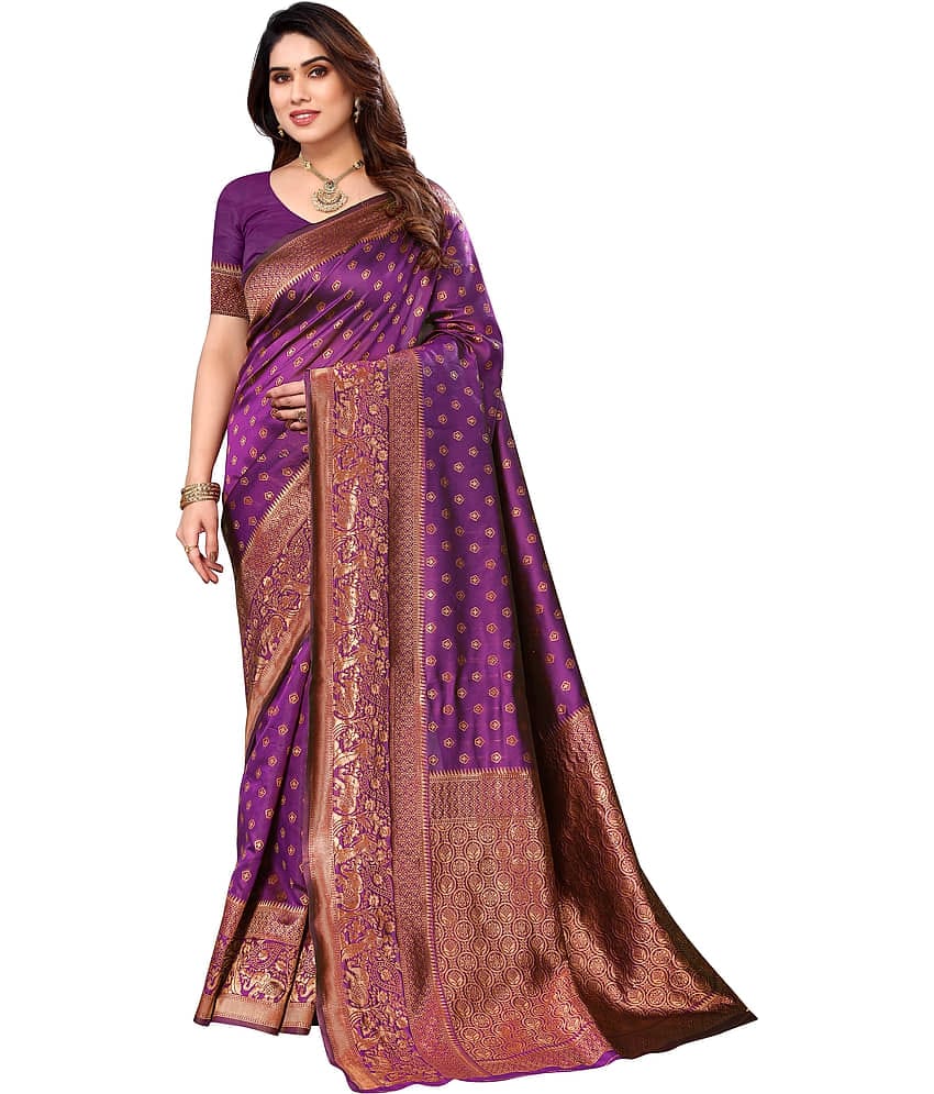 Sidhidata Banarasi Silk Self Design Saree With Blouse Piece - Magenta ( Pack of 1 )