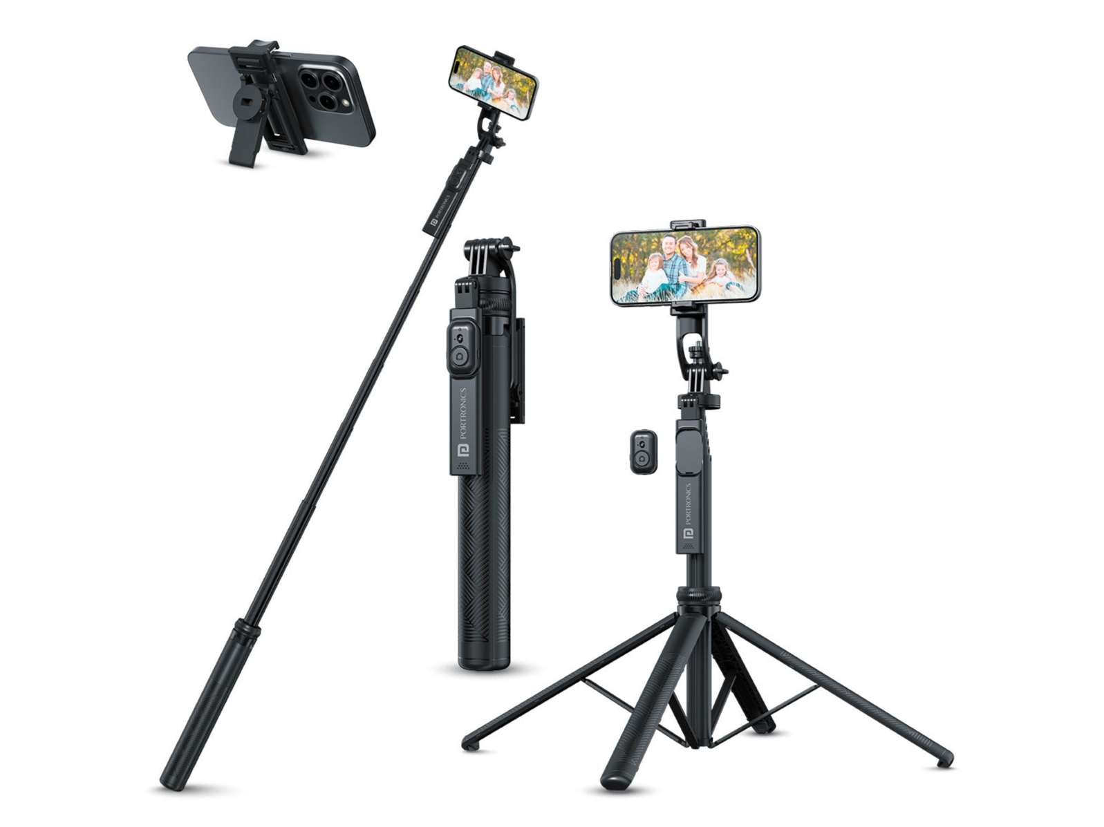 Portronics Lumistick 2 - Smart Selfie Stick Adjustable 4 Legs, Bluetooth Remote Control, 360 Angular Adjustment