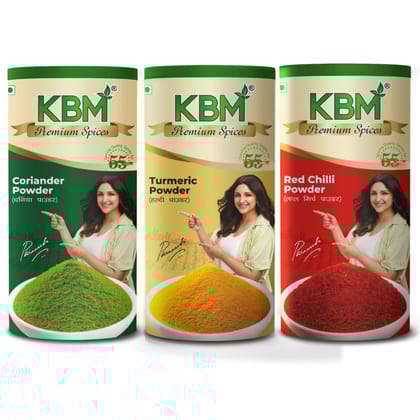 KBM Premium Spices Coriander + Turmeric + Red Chilli, 100 gm - Pack of 3