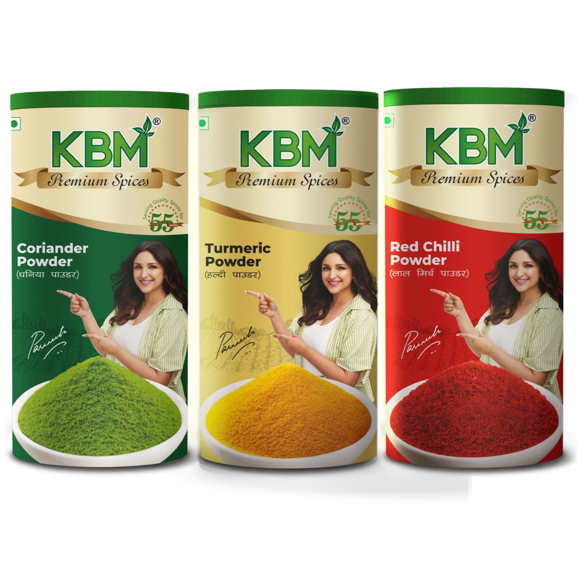 KBM Premium Spices Coriander + Turmeric + Red Chilli, 100 gm - Pack of 3
