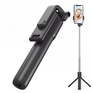 Premium R1 Bluetooth Selfie Sticks with Remote, 3-in-1 Multifunctional Selfie Stick Tripod Stand Mobile Stand Compatible with All Phones (Black)