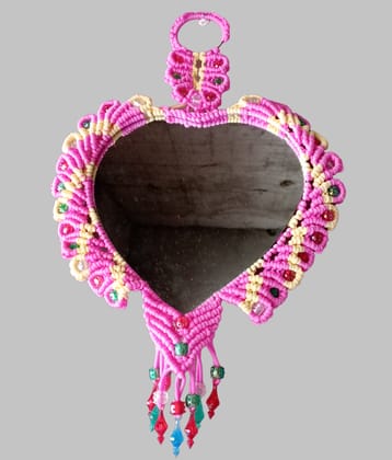Handmade Macrame Decorated Mirror, Heart Shape for Home Decoration (10 Inches)