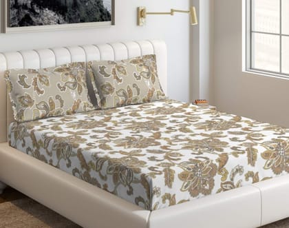 DDECOR - Sigma Collection 100% Cotton Global Ethnic Pattern 136TC Queen Bedsheet |224 CM X 254 CM| Brown