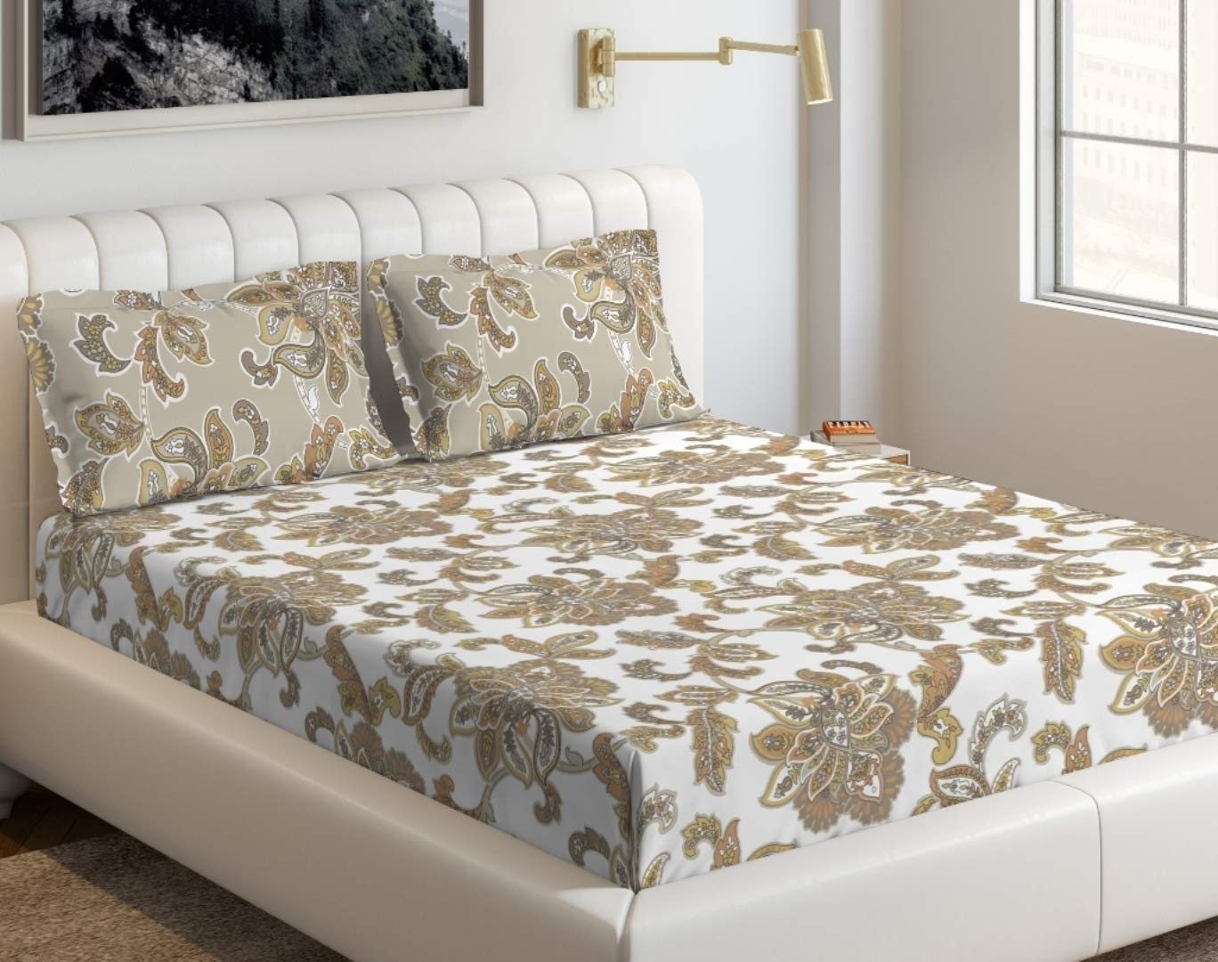 DDECOR - Sigma Collection 100% Cotton Global Ethnic Pattern 136TC Queen Bedsheet |224 CM X 254 CM| Brown