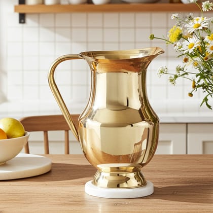 Pure Brass Water Jug – 1.4 Liter | Traditional Kitchen Pitcher, Height : 9 Inch (ZMAS504 C)