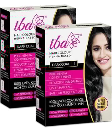 Iba Hair Colour for Women Dark Coal, 70g, Henna Based Powder Sachet (Pack of 2)