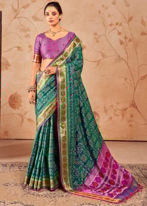 Antique Green Woven Patola Soft Silk Saree