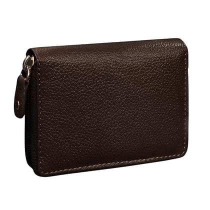 LOREM Small Pocket-Sized 9 Slot ID, Credit-Debit Card Holder with Closing Zipper for Men & Women - Brown WL601-UF