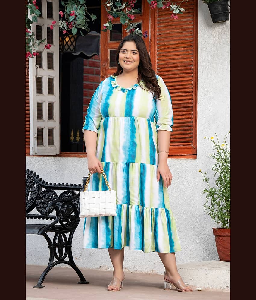 PrettyPlus by Desinoor.com Women Viscose Rayon Printed Fit & Flare Dress ( Multi Color )