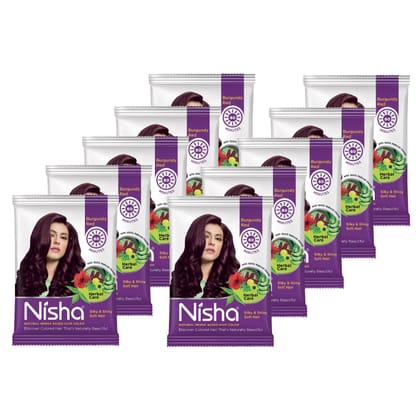 Nisha Henna Based Hair Color Burgundy 15gm Pack of 10, Henna Powder Hair Colour Dye Burgundy Color, No Ammonia, No PPD